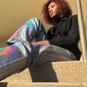 NEW ZARA HOLOGRAPHIC WIDE LEG JEANS